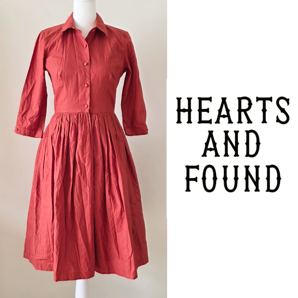 NWT Hearts And Found Rustic Red Button Cotton Swing Dress Small
